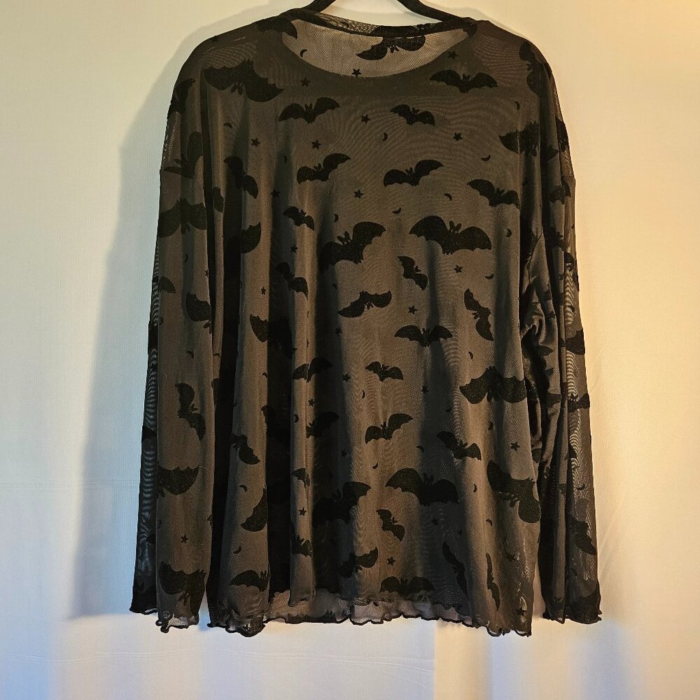 SHEIN PUNK Plus Bat Print See Through Mesh Top Sz 0X